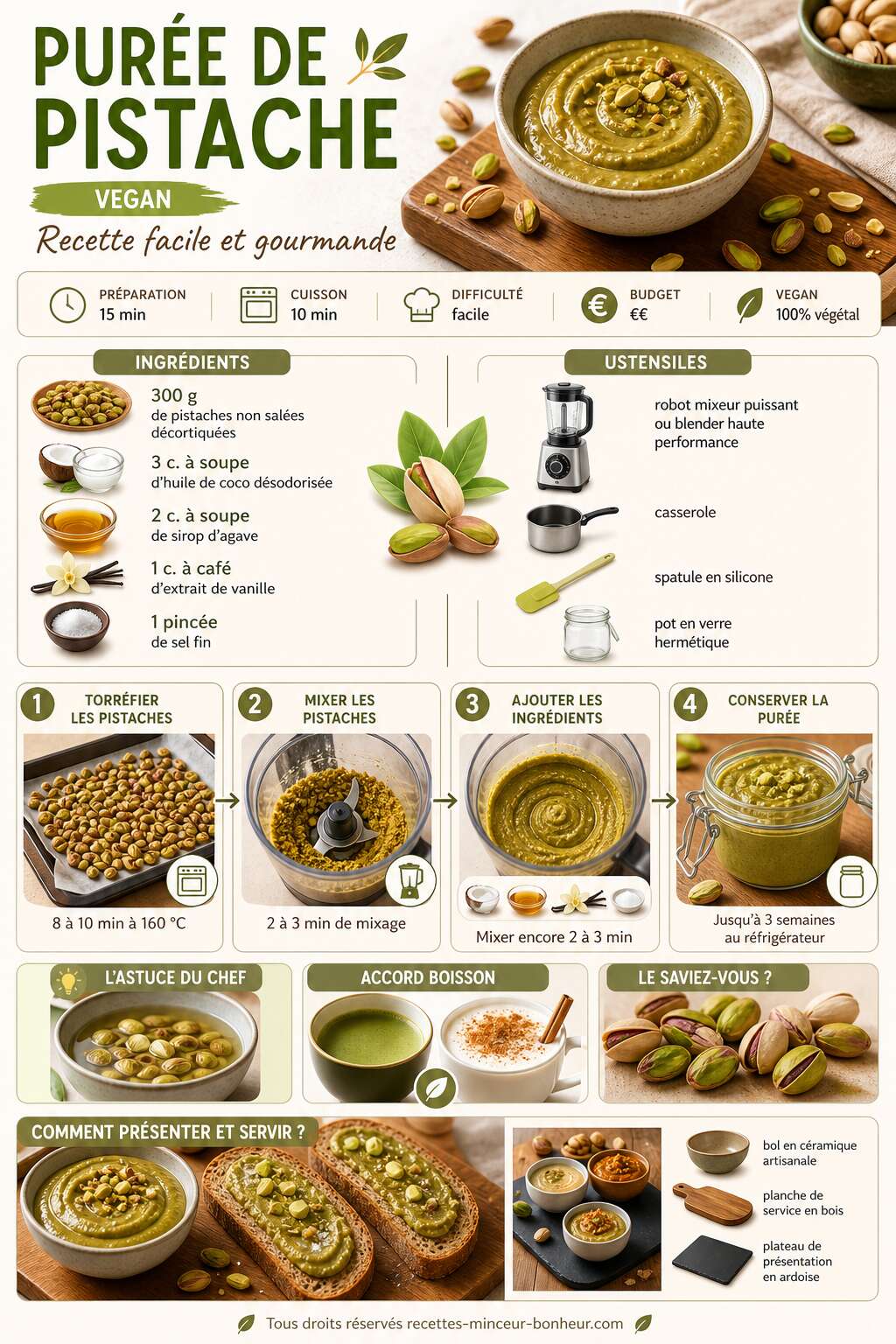 Fiche recette Purée de pistache vegan : recette facile et gourmande Fiche recette Purée de pistache vegan : recette facile et gourmande