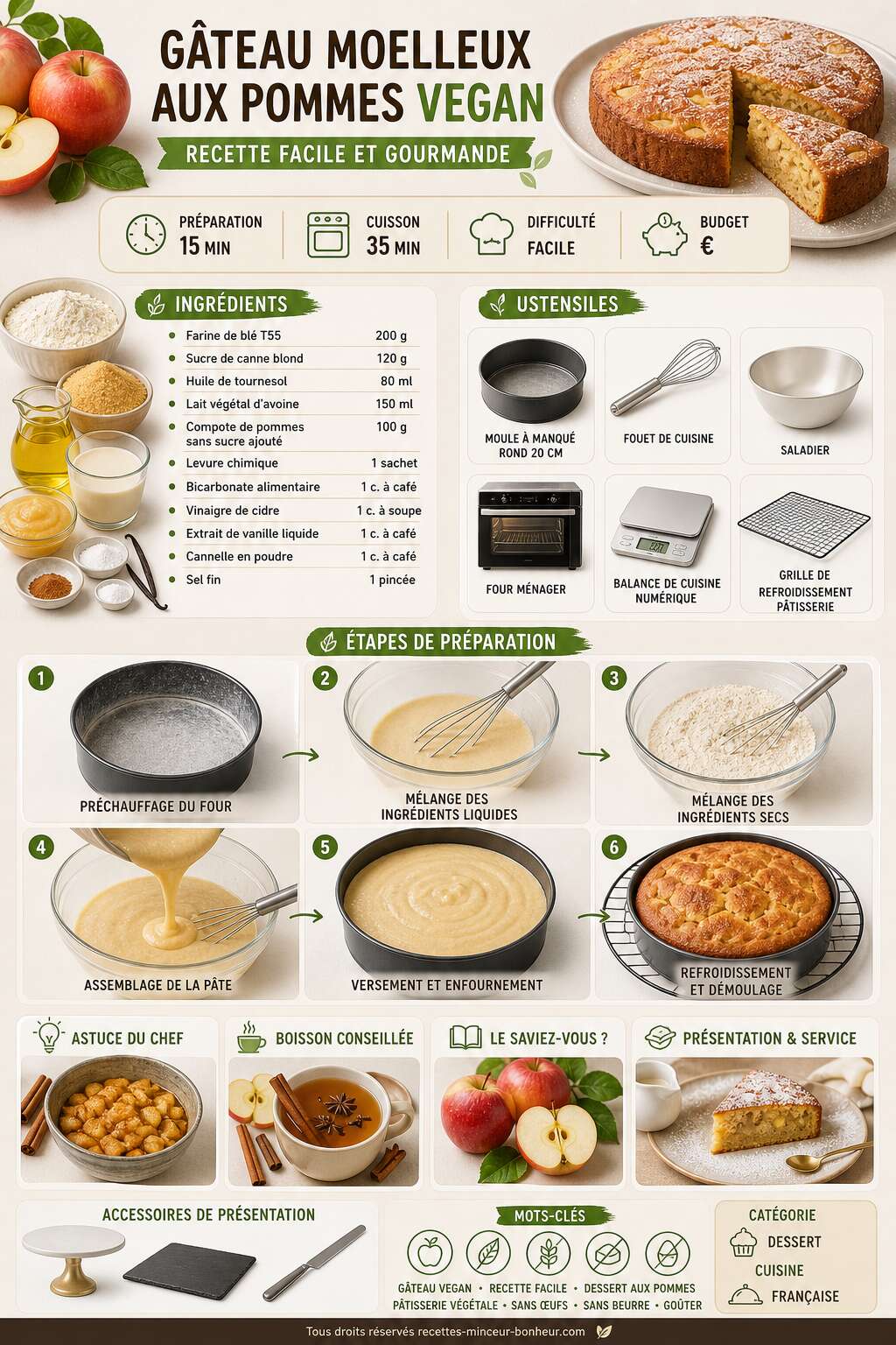 Fiche recette Gâteau moelleux aux pommes vegan : recette facile et gourmande Fiche recette Gâteau moelleux aux pommes vegan : recette facile et gourmande