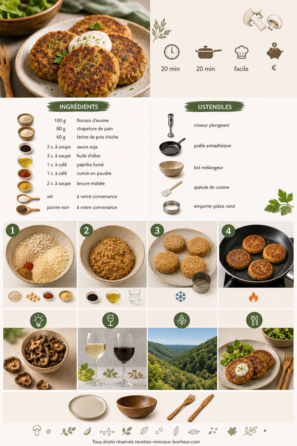 Fiche recette Recette de galettes végétales aux champignons Fiche recette Recette de galettes végétales aux champignons
