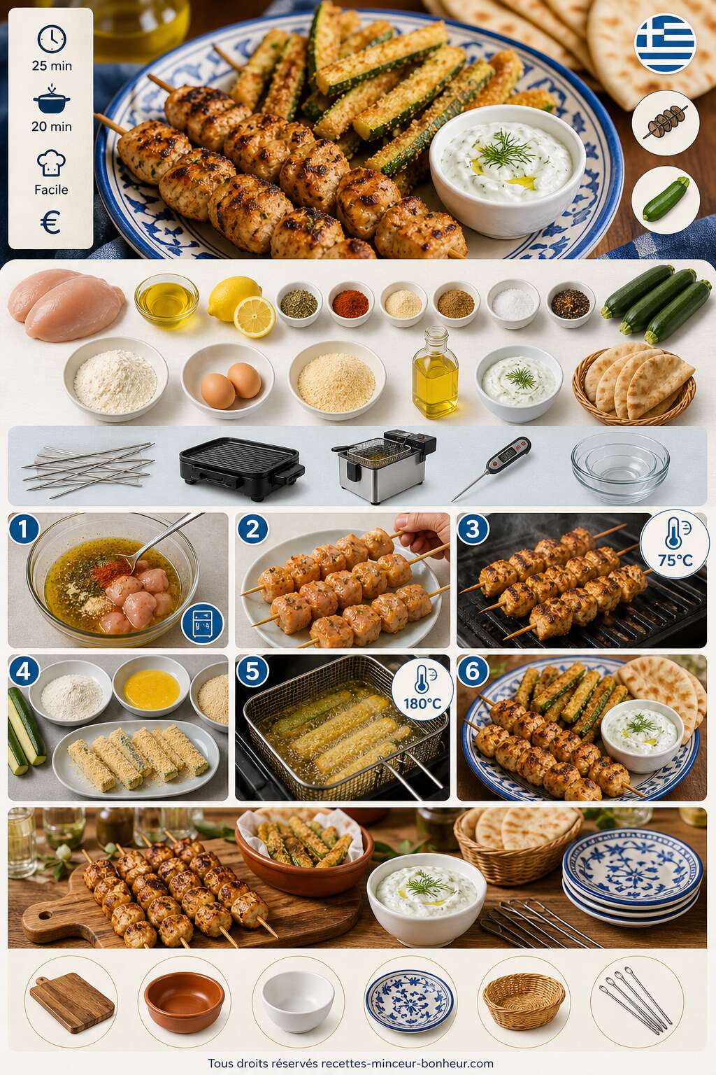 Fiche recette Brochette de poulet Souvlaki et courgette frites : recette savoureuse