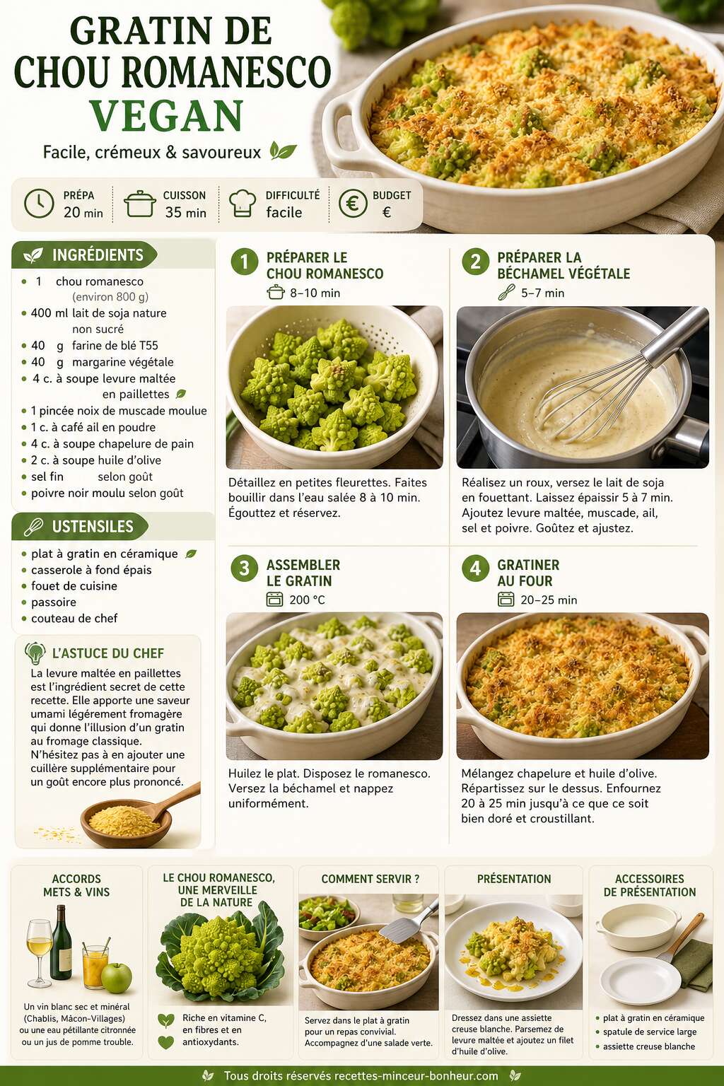 Fiche recette Gratin de chou romanesco vegan : recette facile et savoureuse