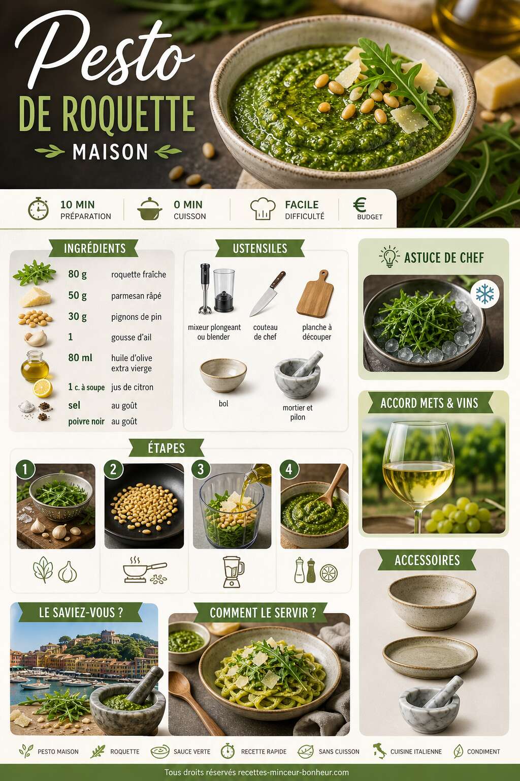 Fiche recette Recette facile : pesto de roquette maison