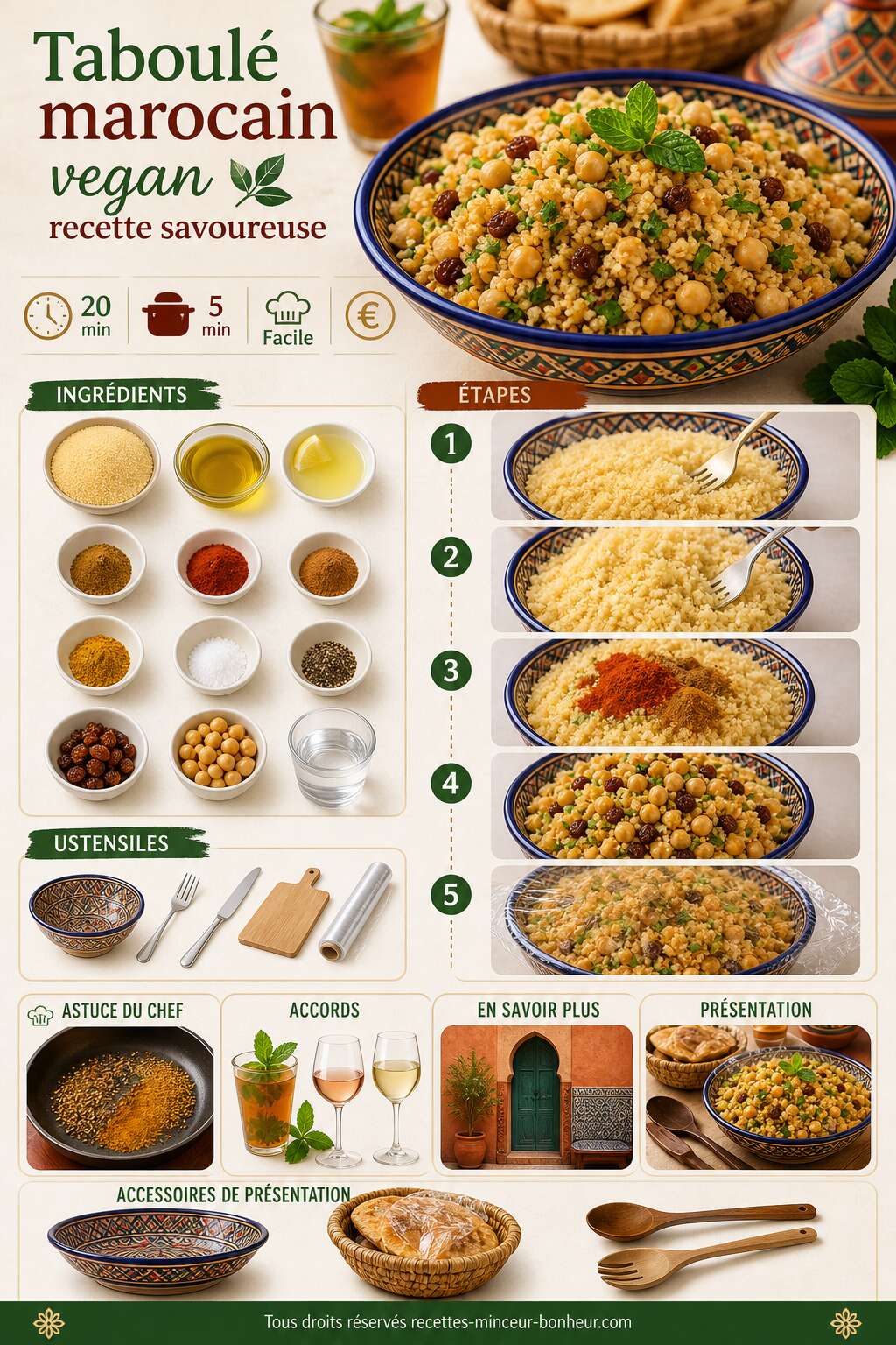 Fiche recette Taboul&eacute; marocain vegan : recette savoureuse