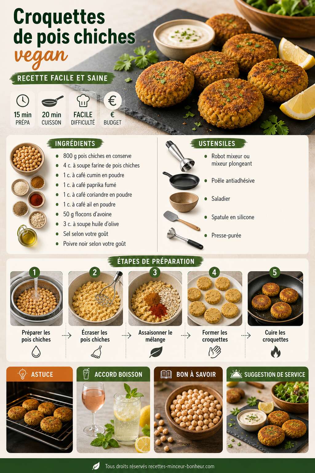Fiche recette Croquettes de pois chiches vegan : recette facile et saine