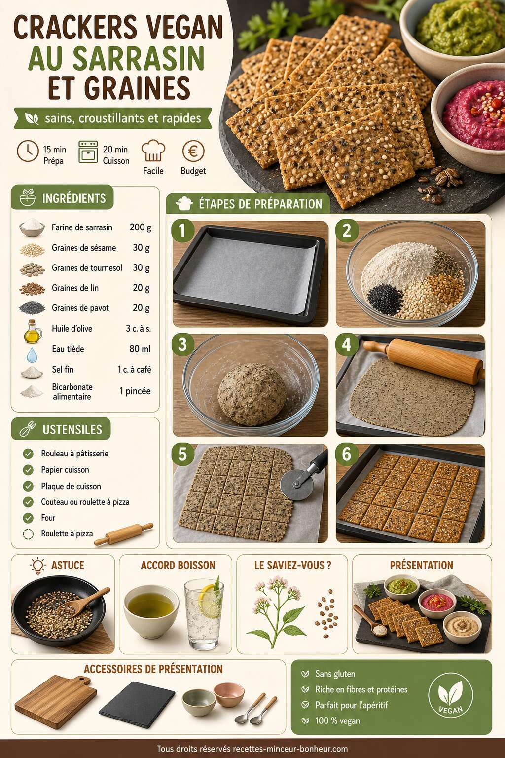 Fiche recette Crackers vegan au sarrasin et graines : recette saine et rapide Fiche recette Crackers vegan au sarrasin et graines : recette saine et rapide