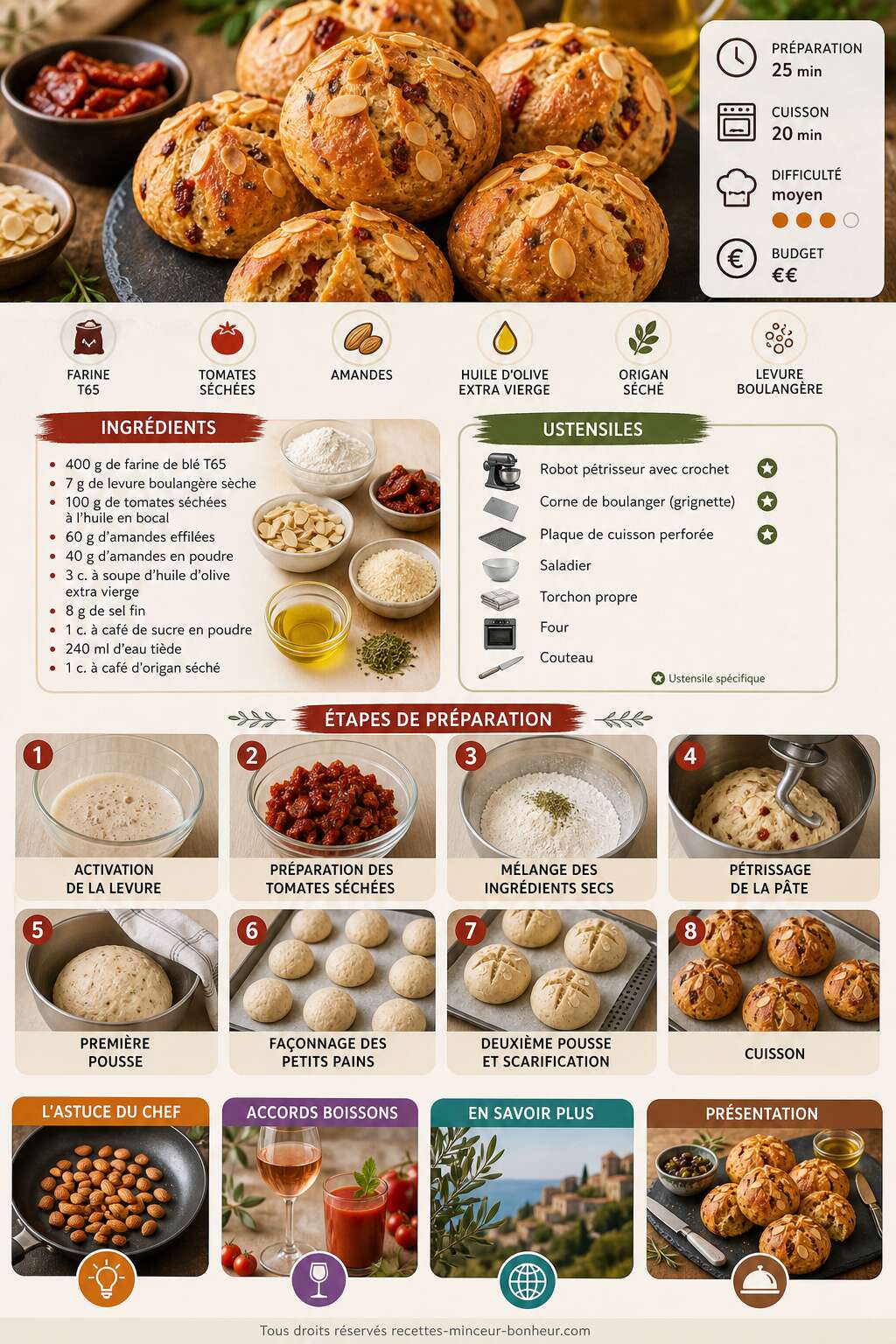 Fiche recette Recette de petits pains aux tomates et amandes