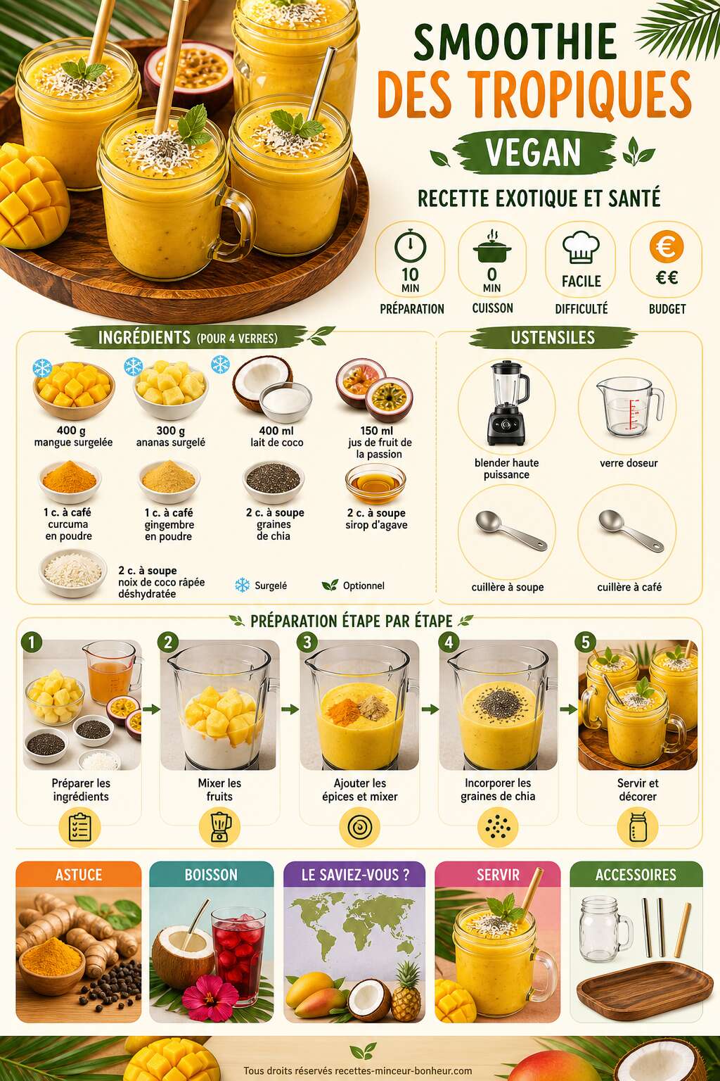 Fiche recette Smoothie Des Tropiques Vegan : recette Exotique Et Santé Fiche recette Smoothie Des Tropiques Vegan : recette Exotique Et Santé