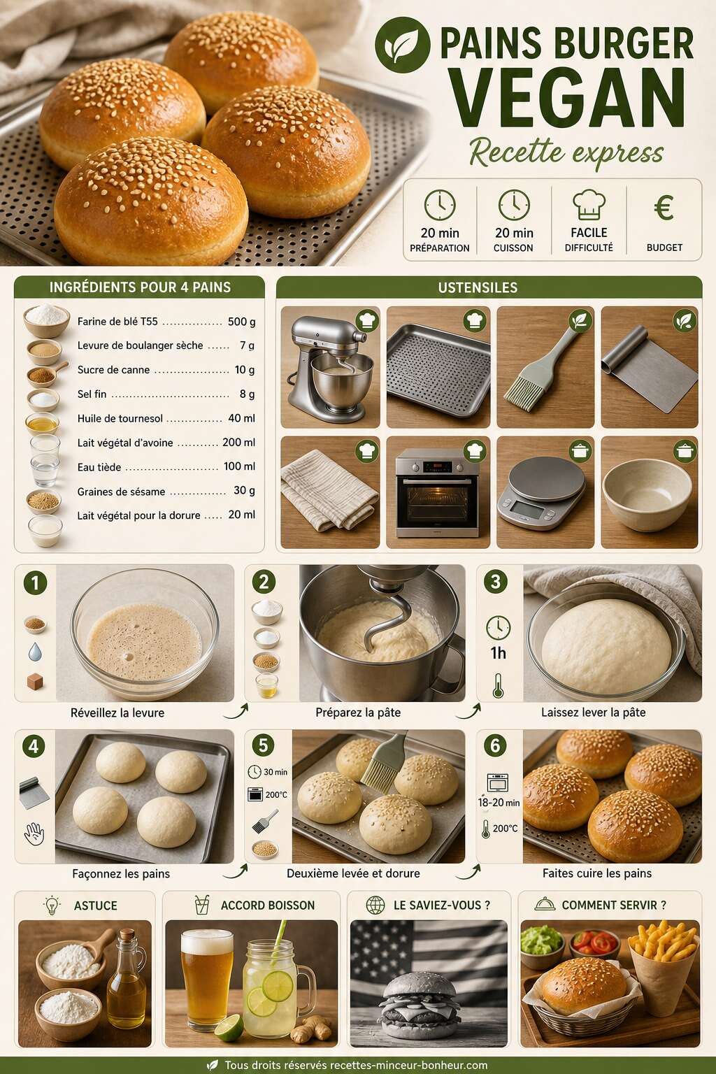 Fiche recette Recette express de pains burger vegan Fiche recette Recette express de pains burger vegan