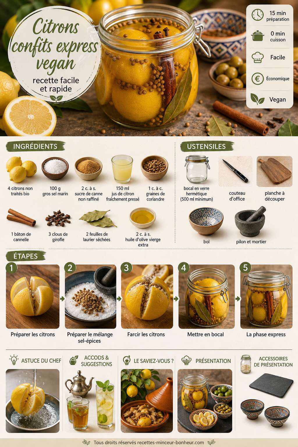 Fiche recette Citrons confits express vegan : recette facile et rapide Fiche recette Citrons confits express vegan : recette facile et rapide