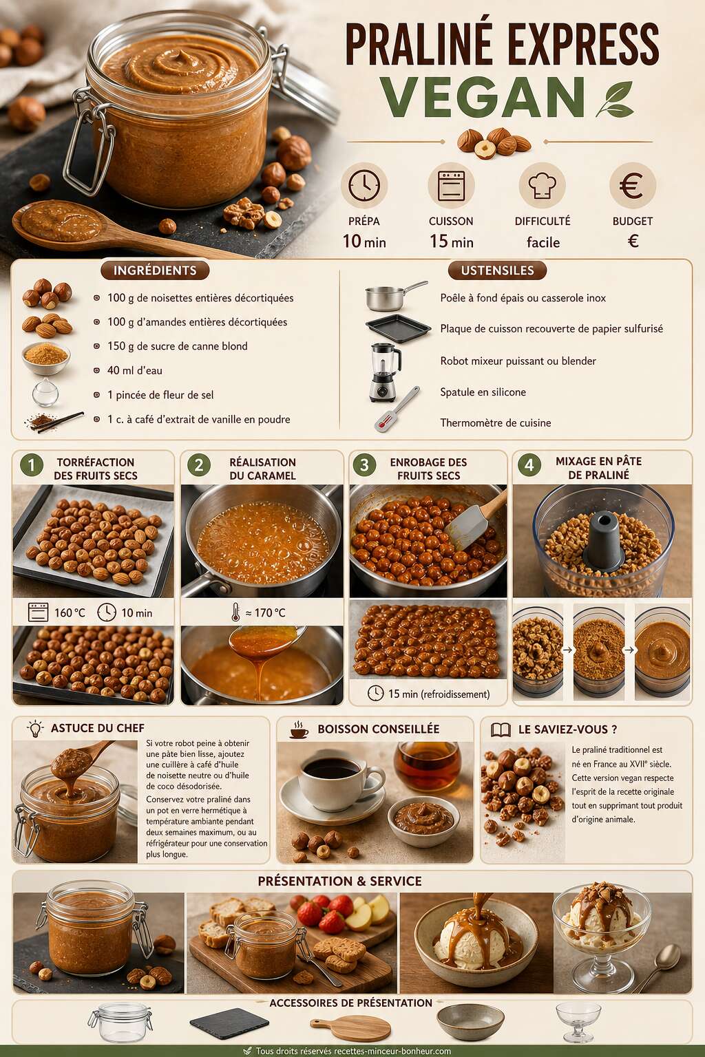 Fiche recette Pralin&eacute; Express Vegan : recette Facile Et Rapide