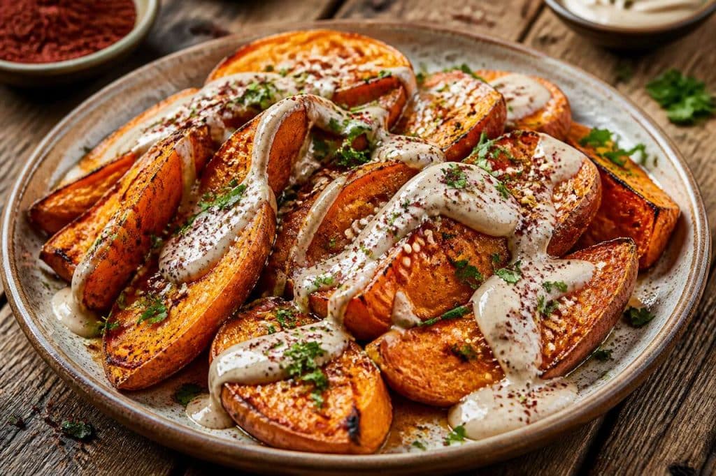 Patates douces rôties : recette avec sauce au yaourt