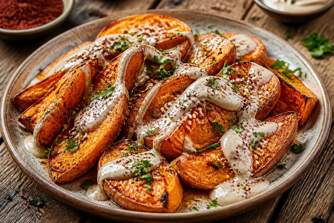 Patates douces rôties : recette avec sauce au yaourt
