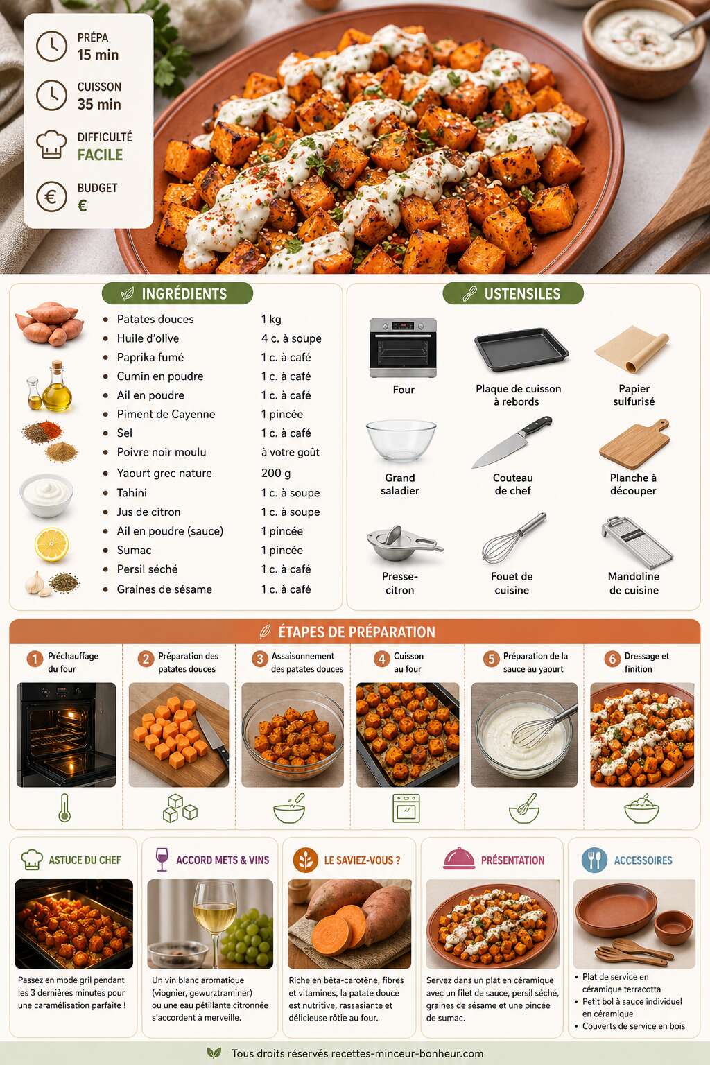 Fiche recette Patates douces r&ocirc;ties : recette avec sauce au yaourt