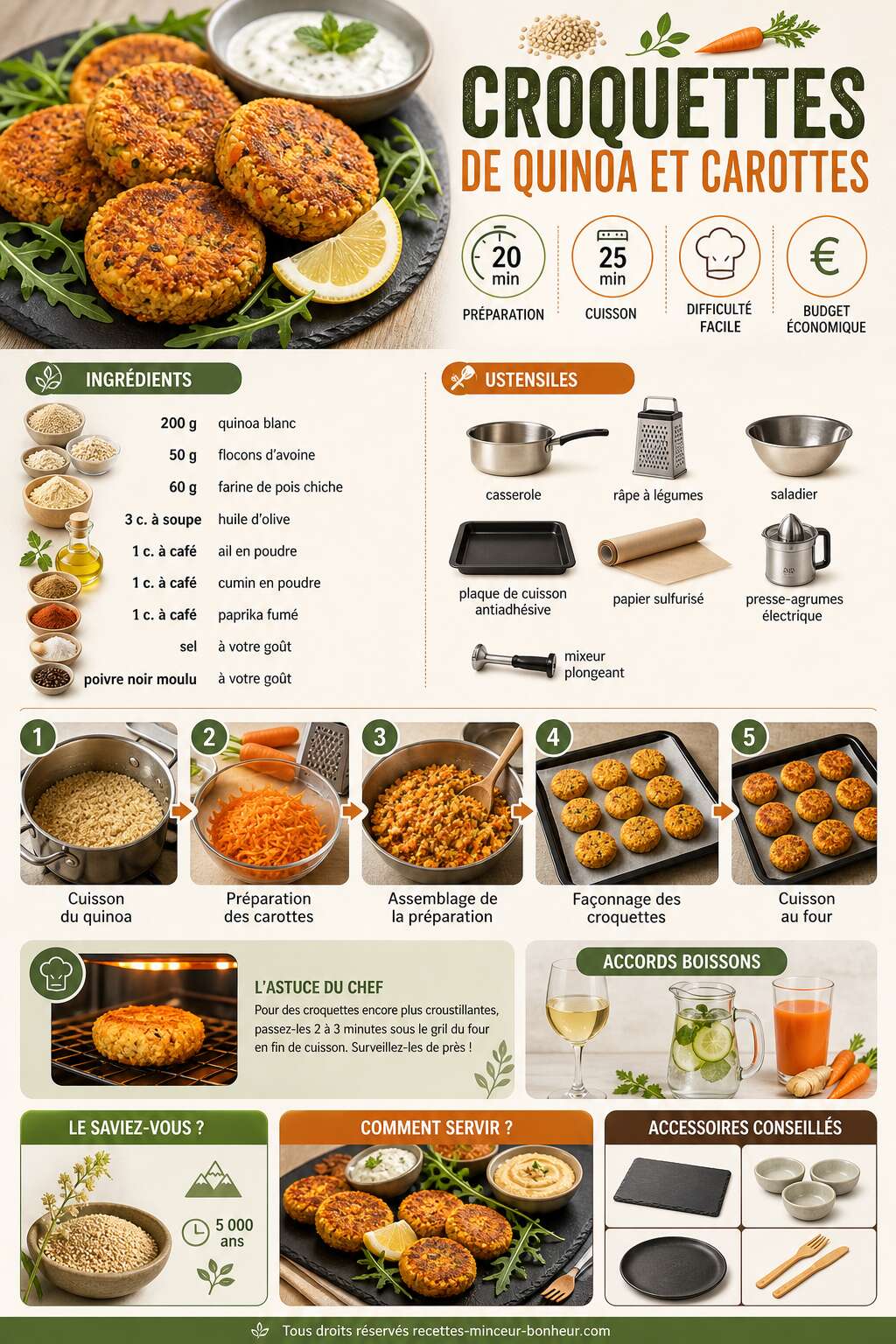 Fiche recette Croquettes de quinoa et carottes : une recette gourmande et saine