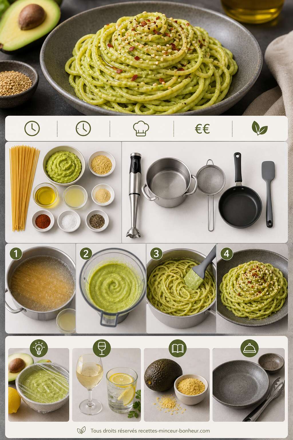 Fiche recette P&acirc;tes vegan : d&eacute;licieuse sauce &agrave; l'avocat