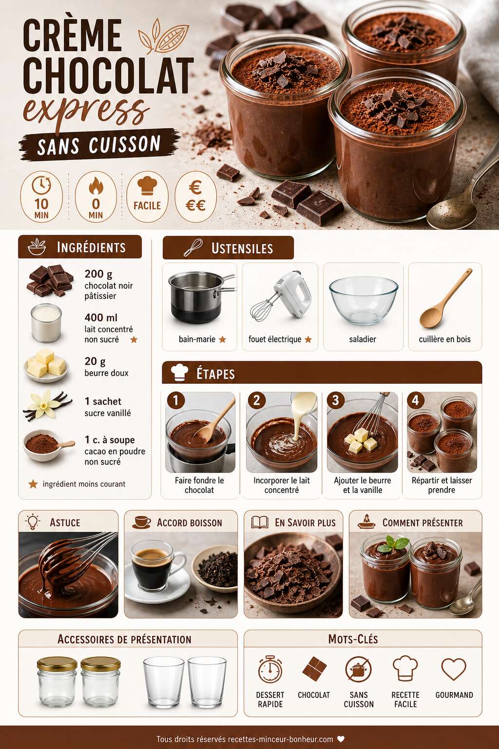 Fiche recette Crème chocolat express sans cuisson Fiche recette Crème chocolat express sans cuisson