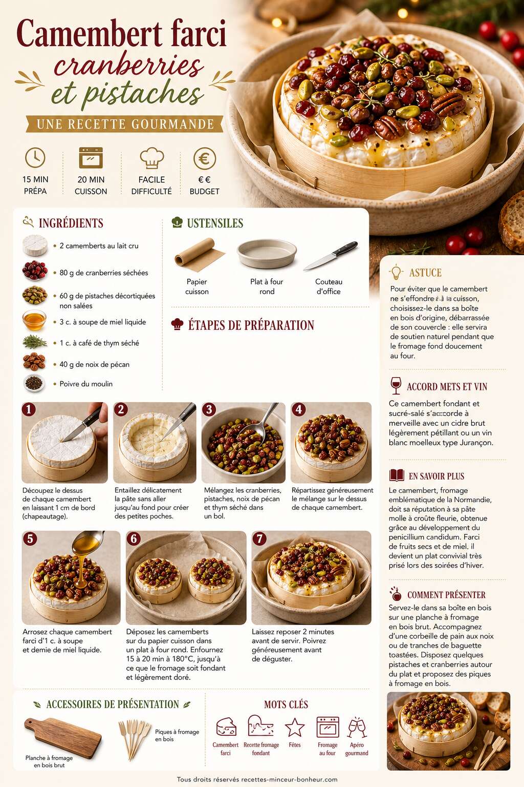 Fiche recette Camembert farci cranberries et pistaches : une recette gourmande Fiche recette Camembert farci cranberries et pistaches : une recette gourmande