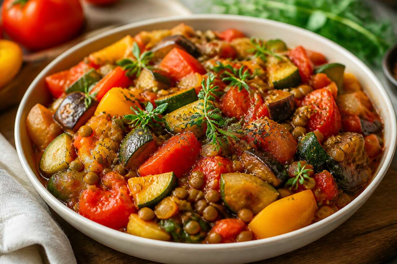 Ratatouille aux lentilles : recette vegan savoureuse
