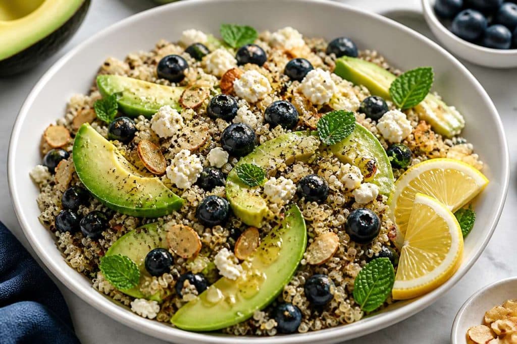 Salade de quinoa, avocat et myrtilles : recette fraîche et saine