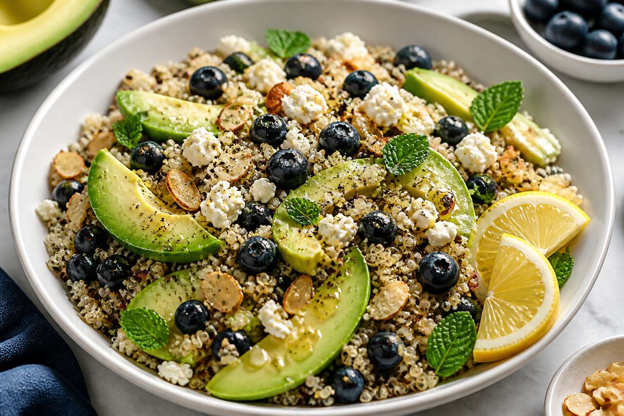 Salade de quinoa, avocat et myrtilles : recette fraîche et saine
