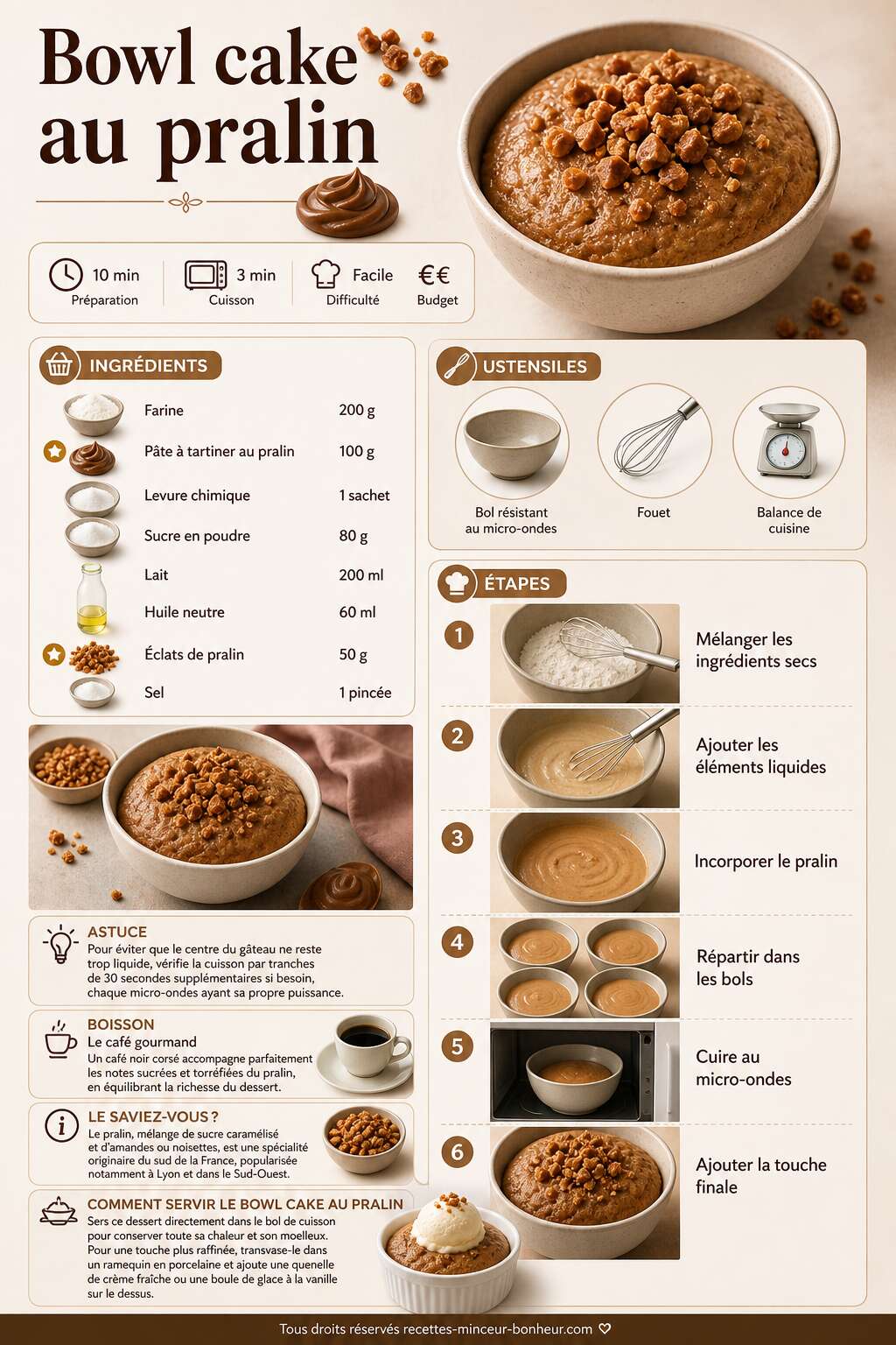 Fiche recette Bowl cake au pralin : recette gourmande et facile