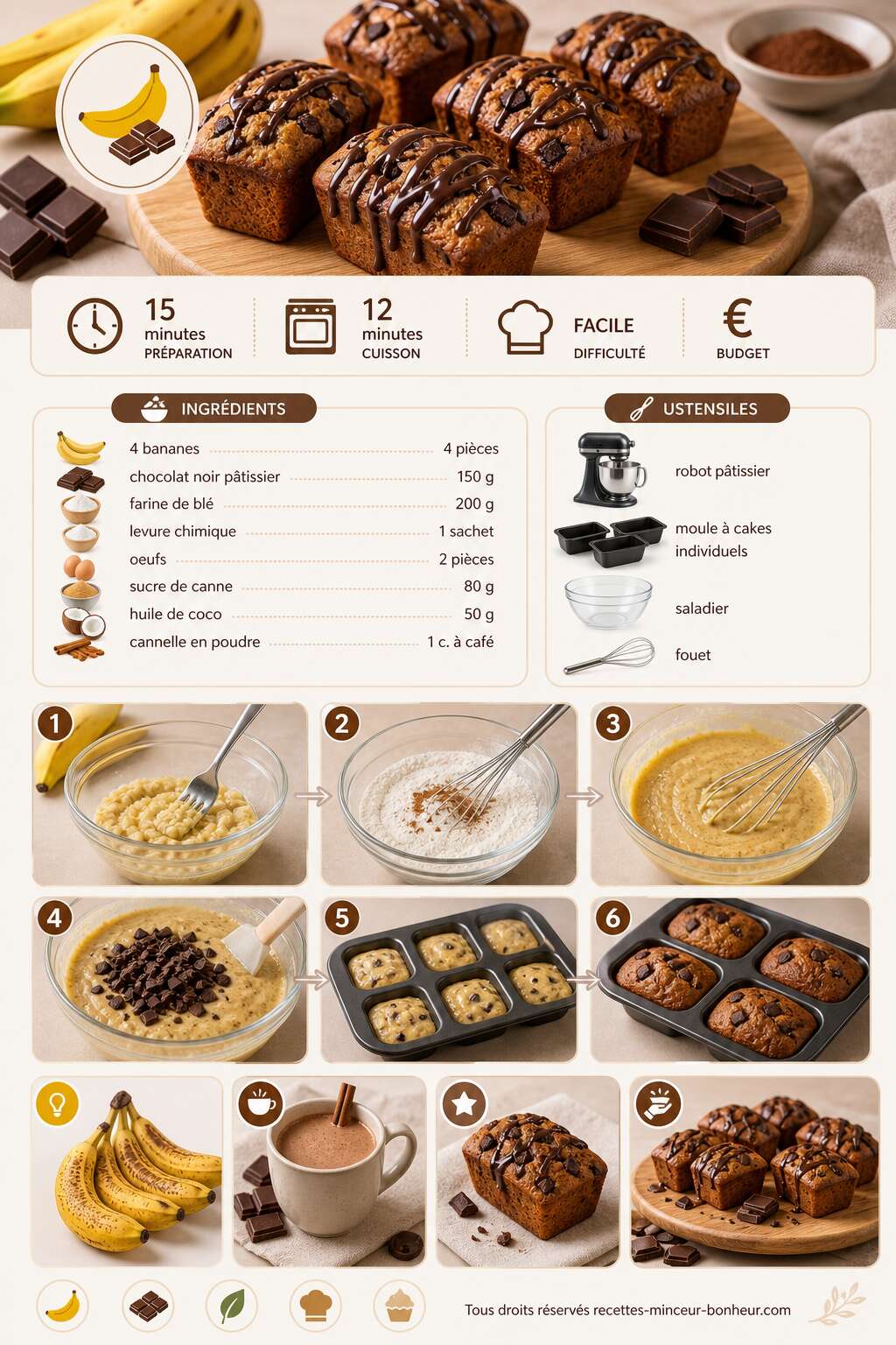 Fiche recette Recette de banochettes à la banane et chocolat : un délice sain et gourmand Fiche recette Recette de banochettes à la banane et chocolat : un délice sain et gourmand
