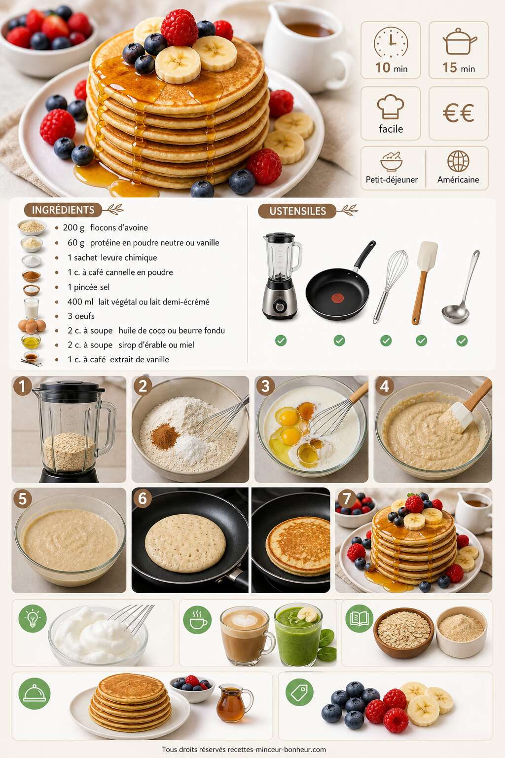 Fiche recette Pancakes aux protéines et à l'avoine : recette santé nourrissante Fiche recette Pancakes aux protéines et à l'avoine : recette santé nourrissante