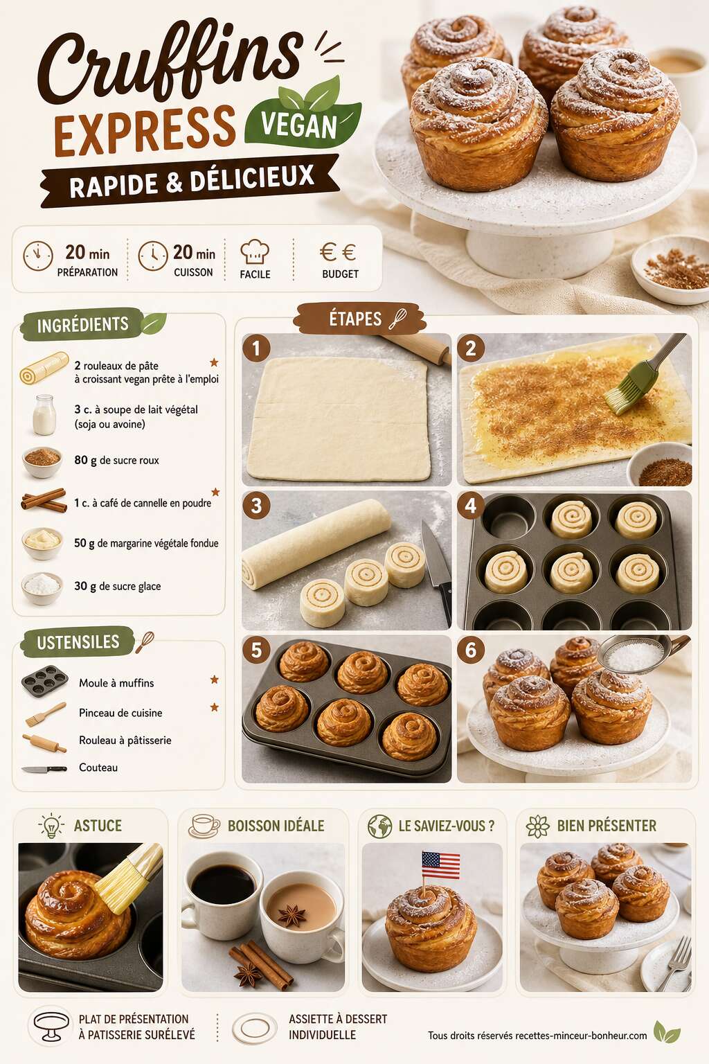 Fiche recette Cruffins express vegan : recette rapide et délicieuse Fiche recette Cruffins express vegan : recette rapide et délicieuse