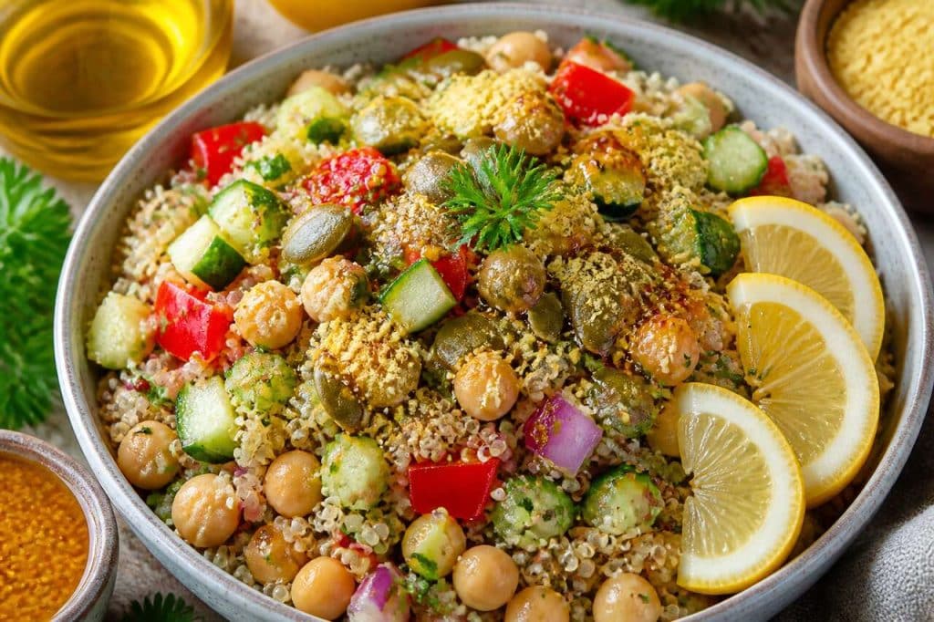 Salade verdurette au quinoa vegan : recette santé et gourmande