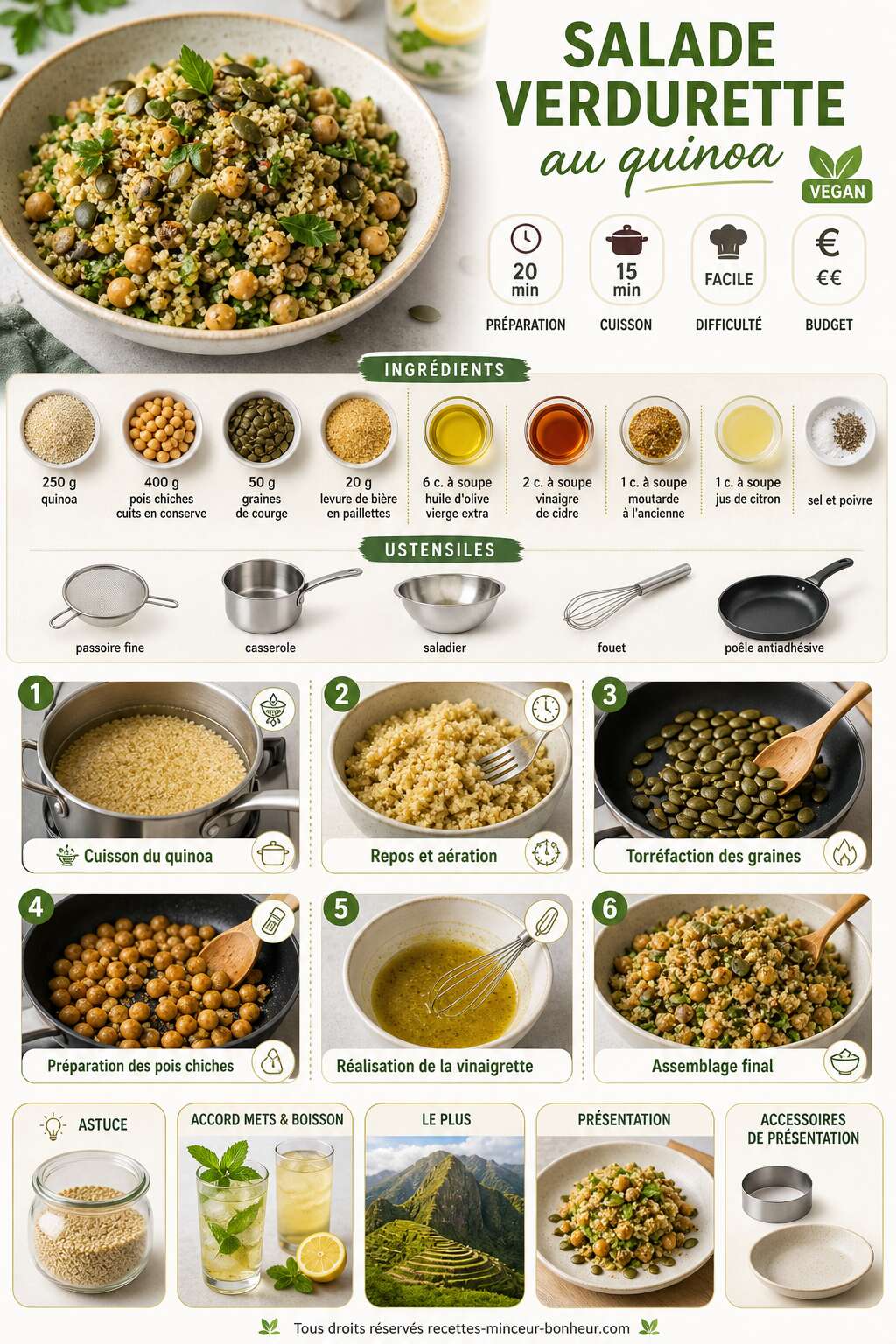 Fiche recette Salade verdurette au quinoa vegan : recette santé et gourmande Fiche recette Salade verdurette au quinoa vegan : recette santé et gourmande