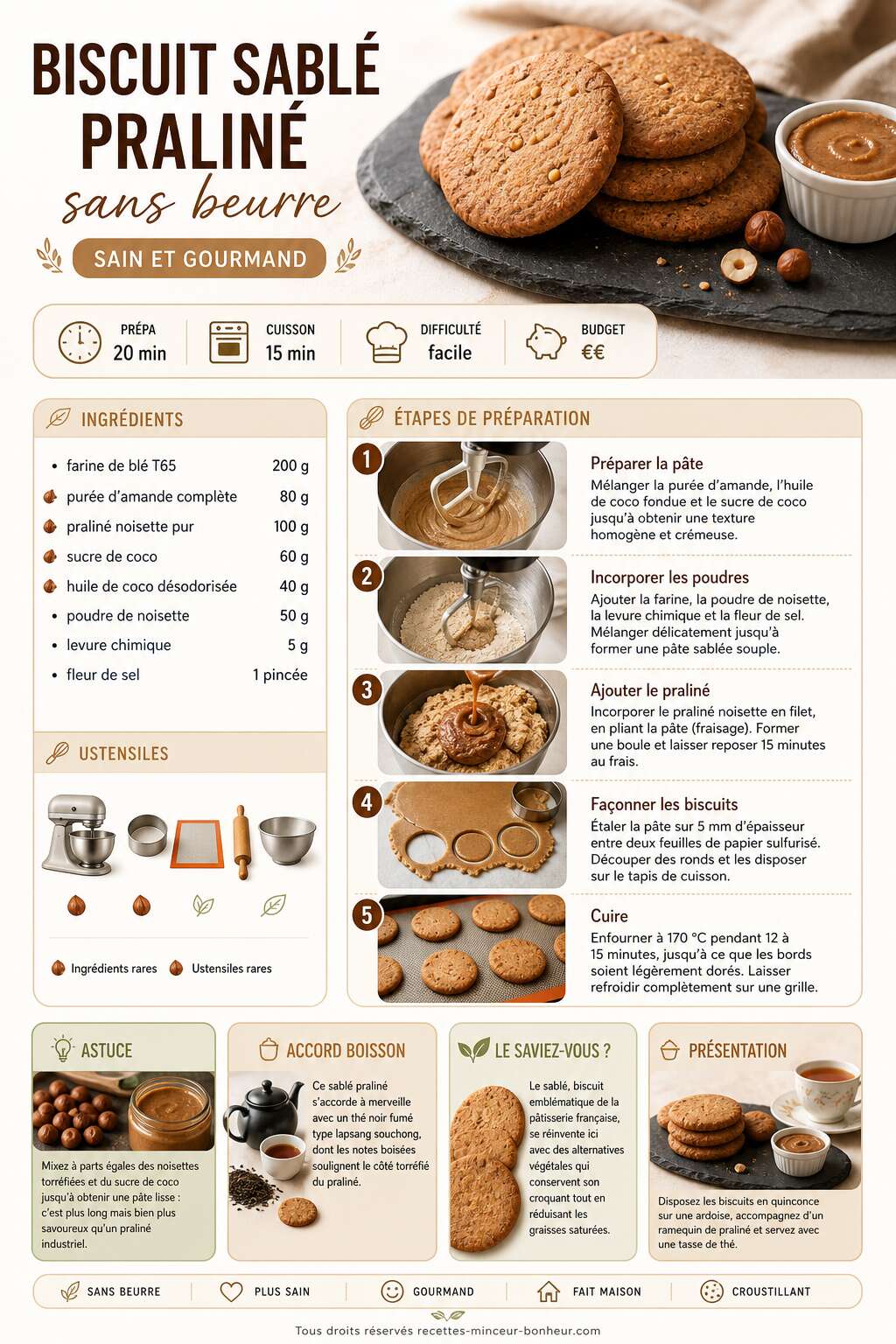 Fiche recette Biscuit sabl&eacute; pralin&eacute; sans beurre : recette saine et gourmande