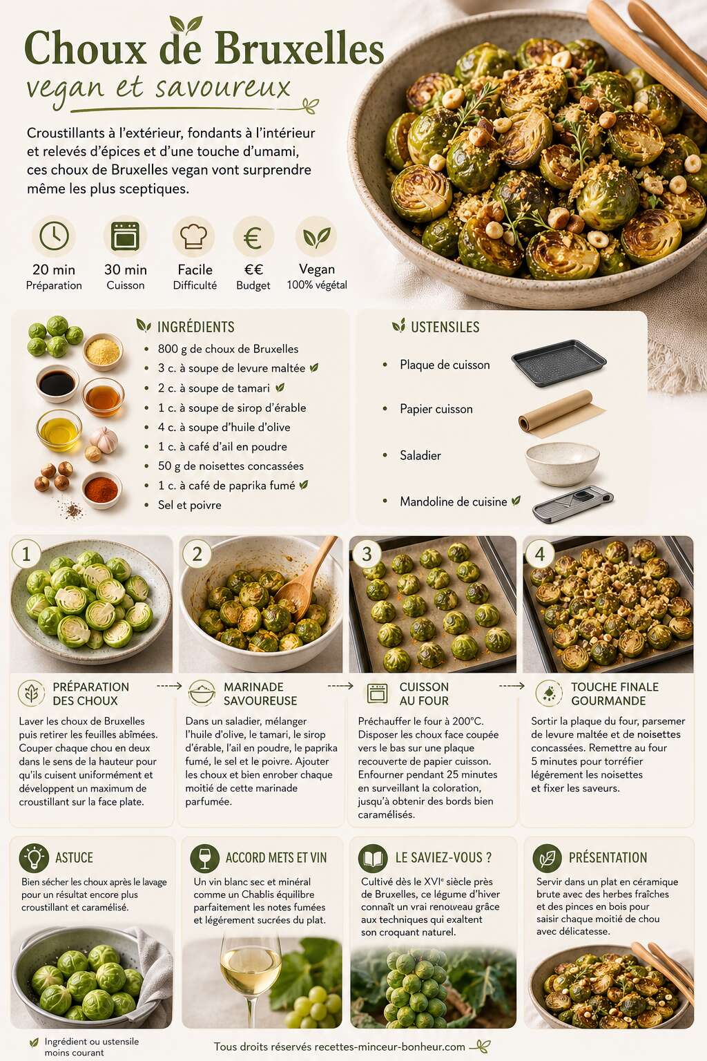Fiche recette Recette de choux de Bruxelles vegan et savoureux Fiche recette Recette de choux de Bruxelles vegan et savoureux