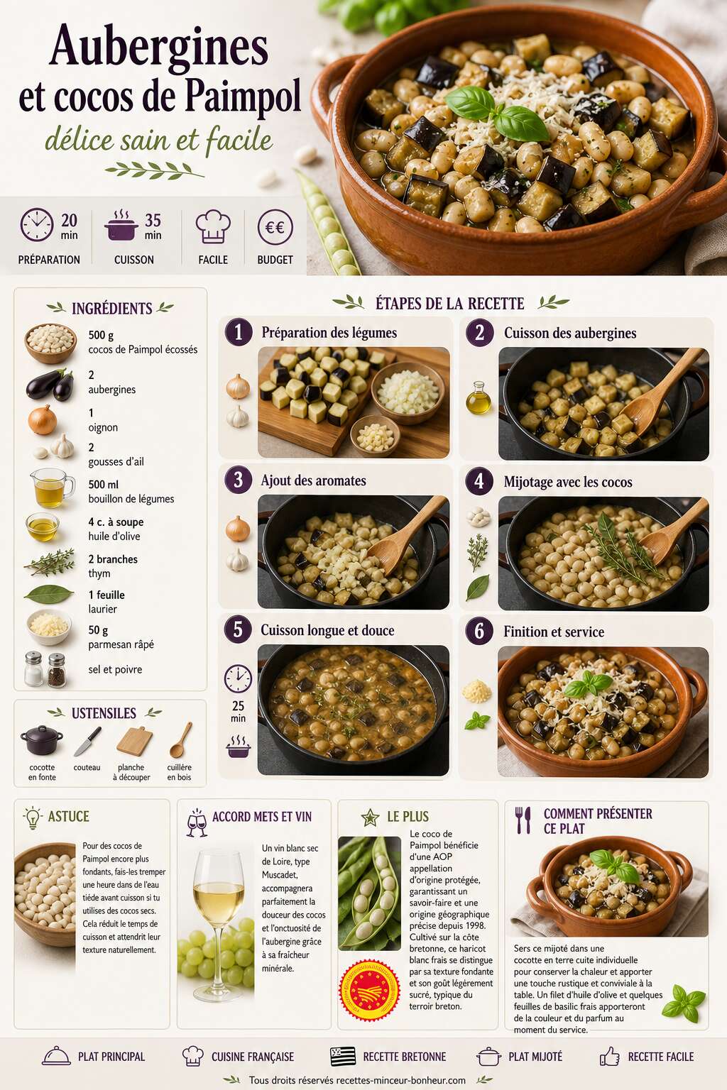 Fiche recette Recette aubergines et cocos de paimpol : délice sain et facile Fiche recette Recette aubergines et cocos de paimpol : délice sain et facile