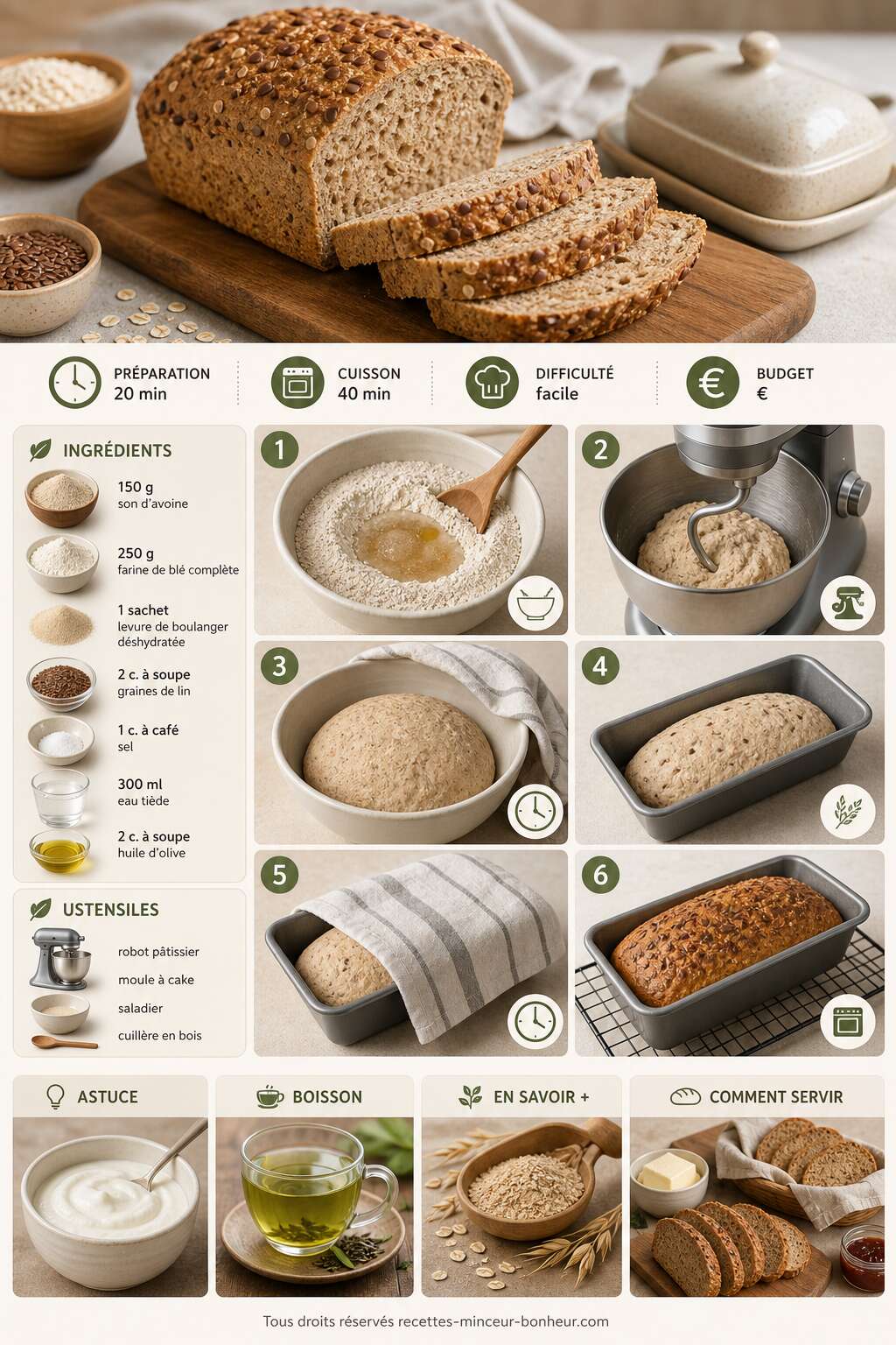 Fiche recette Recette de pain au son d'avoine facile et sain Fiche recette Recette de pain au son d'avoine facile et sain