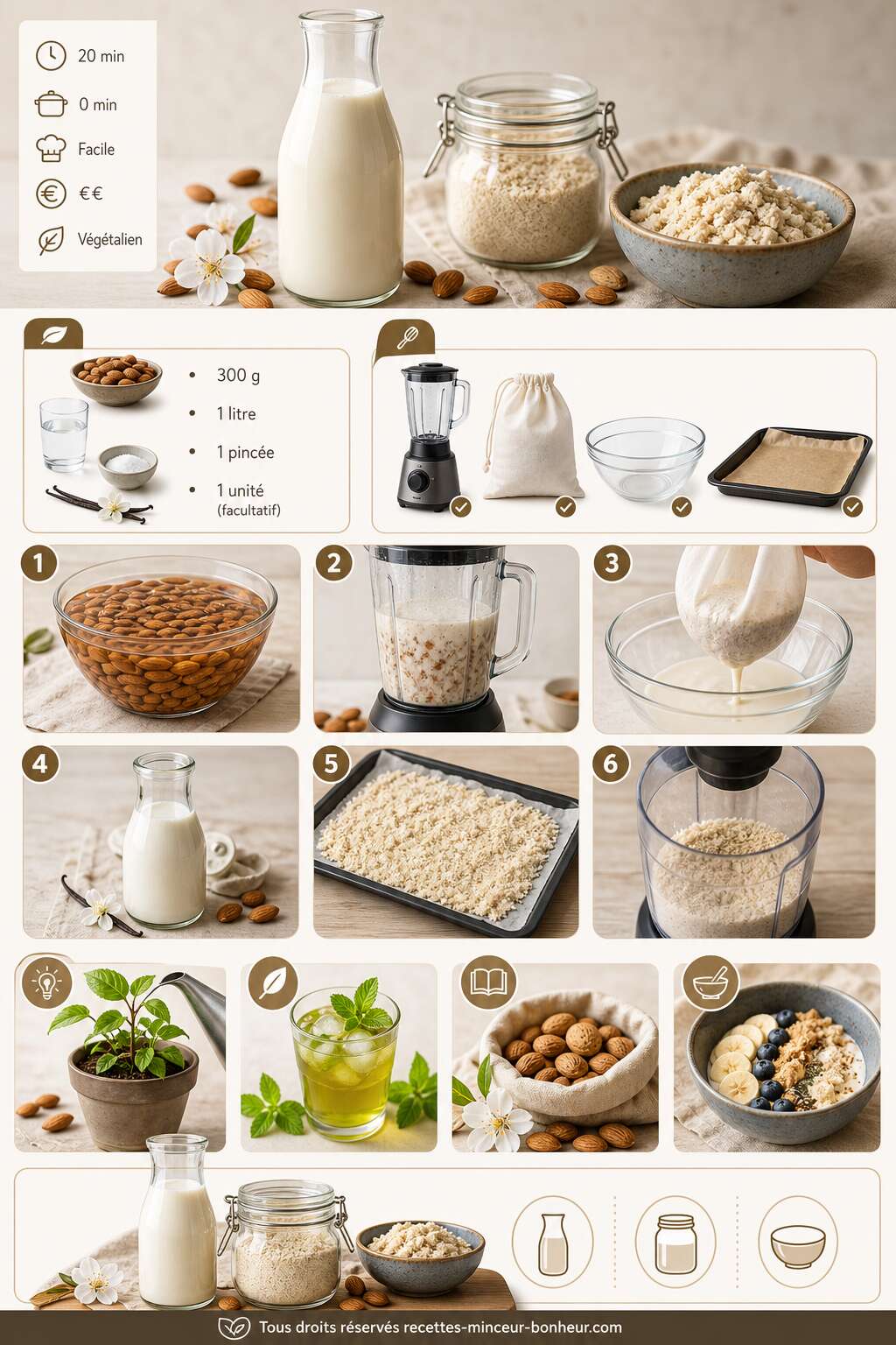 Fiche recette Lait, farine et okara d'amande faits maison : recette v&eacute;g&eacute;talienne