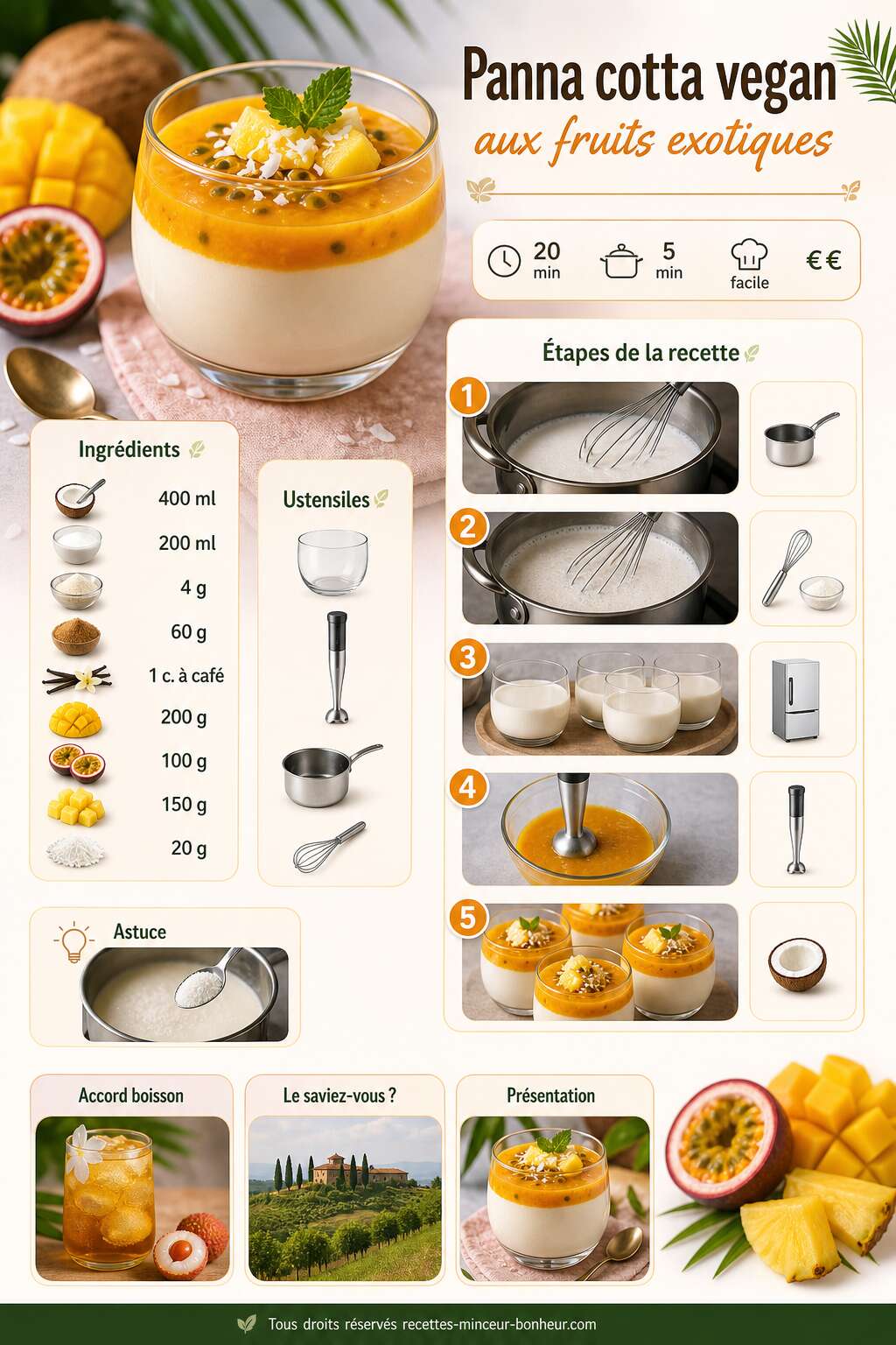 Fiche recette Recette panna cotta vegan aux fruits exotiques Fiche recette Recette panna cotta vegan aux fruits exotiques