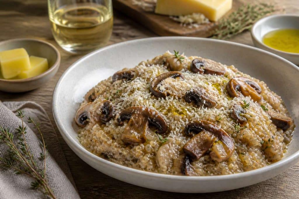 Risotto de quinoa aux champignons bruns : recette gourmande et saine