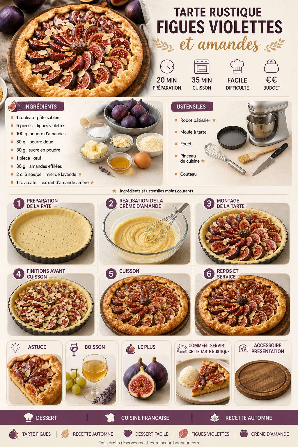 Fiche recette Tarte rustique figues violettes et amandes : recette facile et gourmande Fiche recette Tarte rustique figues violettes et amandes : recette facile et gourmande