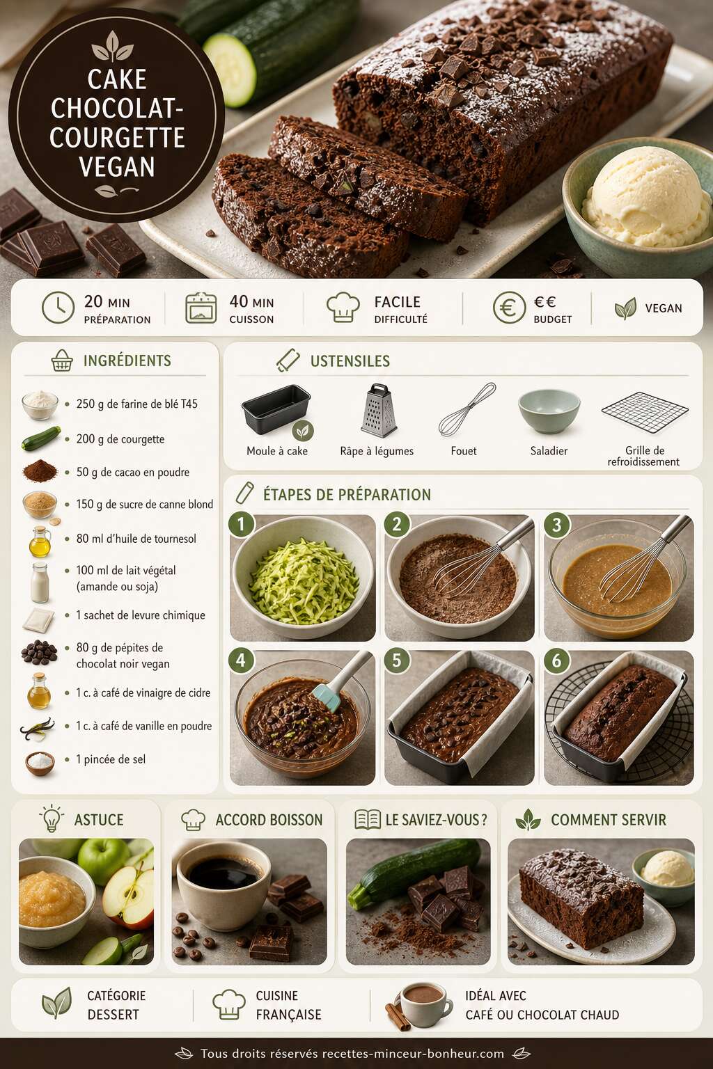 Fiche recette Cake chocolat-courgette vegan : recette gourmande Fiche recette Cake chocolat-courgette vegan : recette gourmande