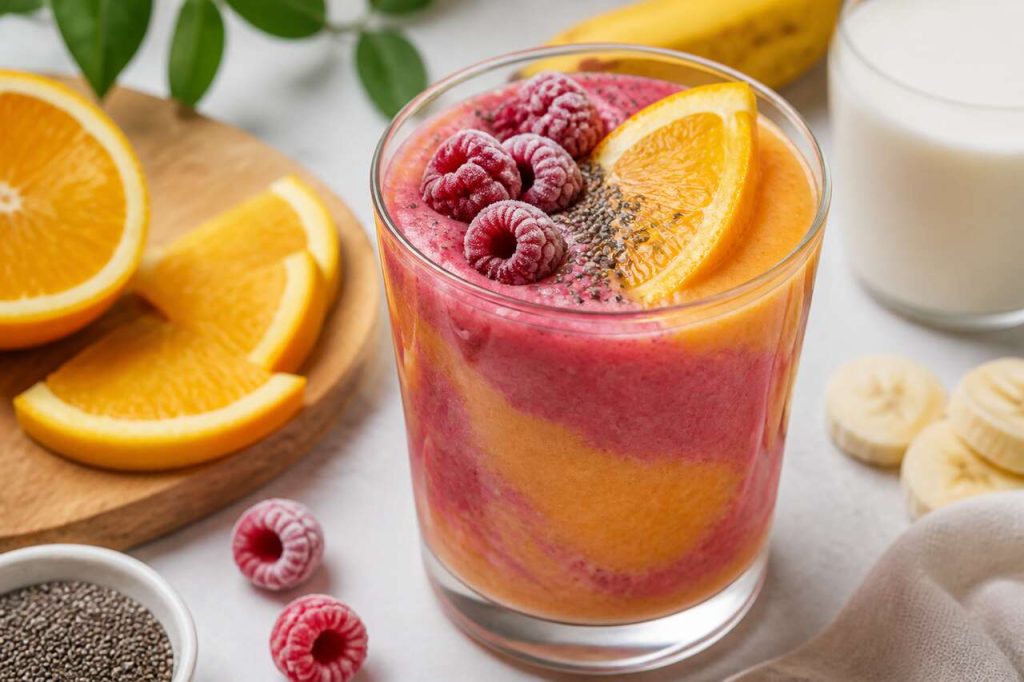 Smoothie orange et framboise vegan : recette facile et saine