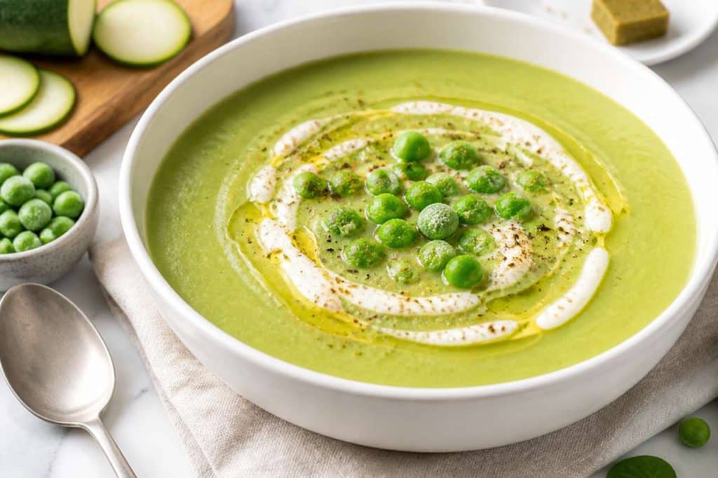 Velouté de courgettes et petits pois : recette facile et savoureuse