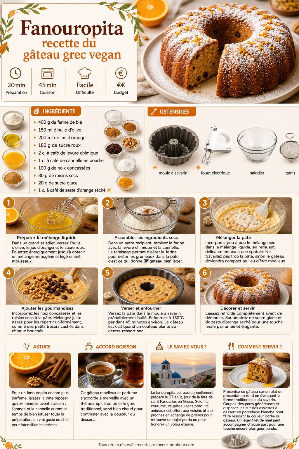 Fiche recette Fanouropita : recette du g&acirc;teau grec vegan