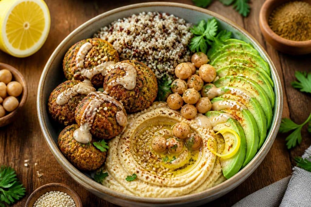 Bowl vegan aux falafels, houmous et avocat : recette saine et gourmande