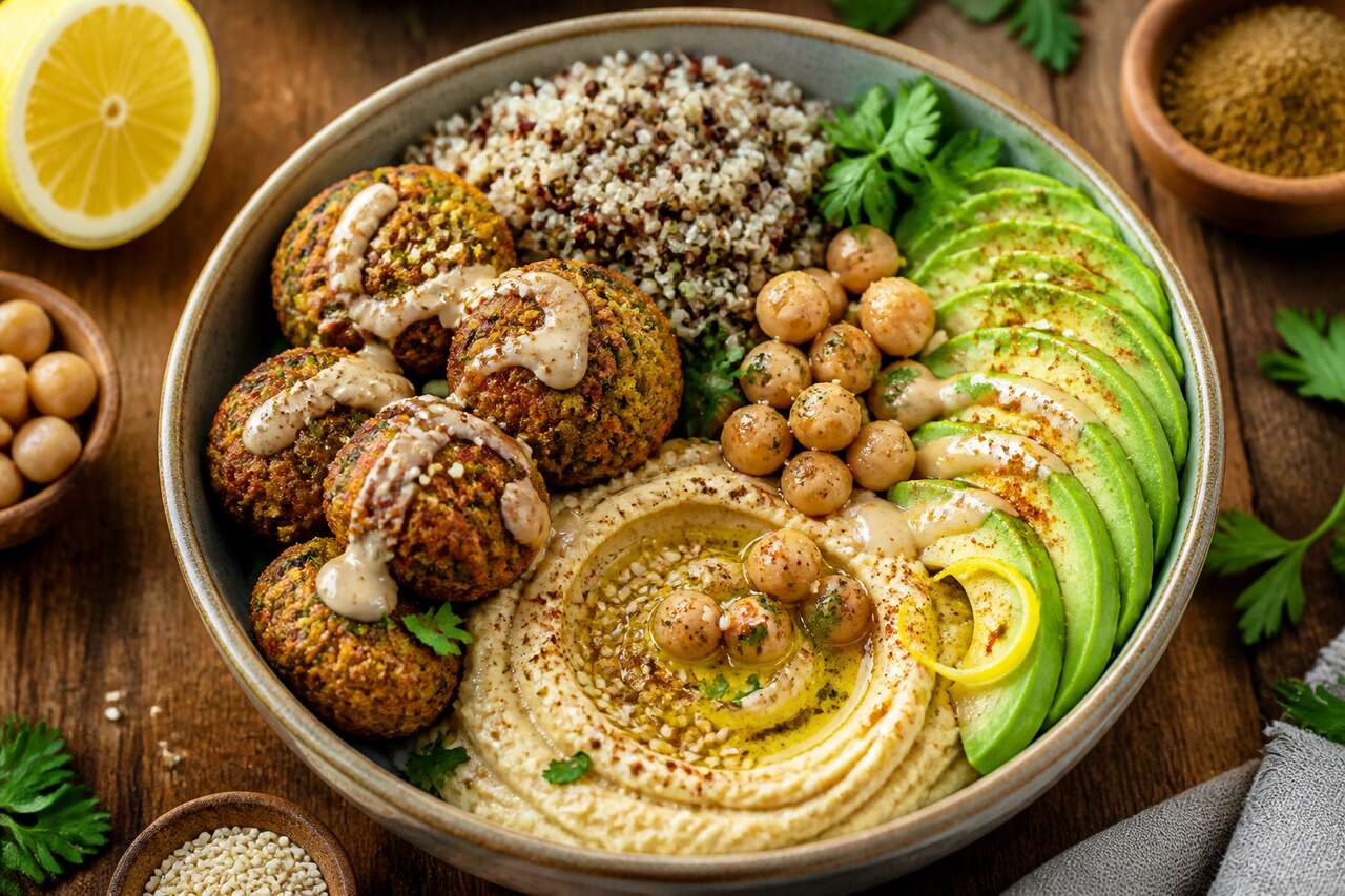 Bowl vegan aux falafels, houmous et avocat : recette saine et gourmande