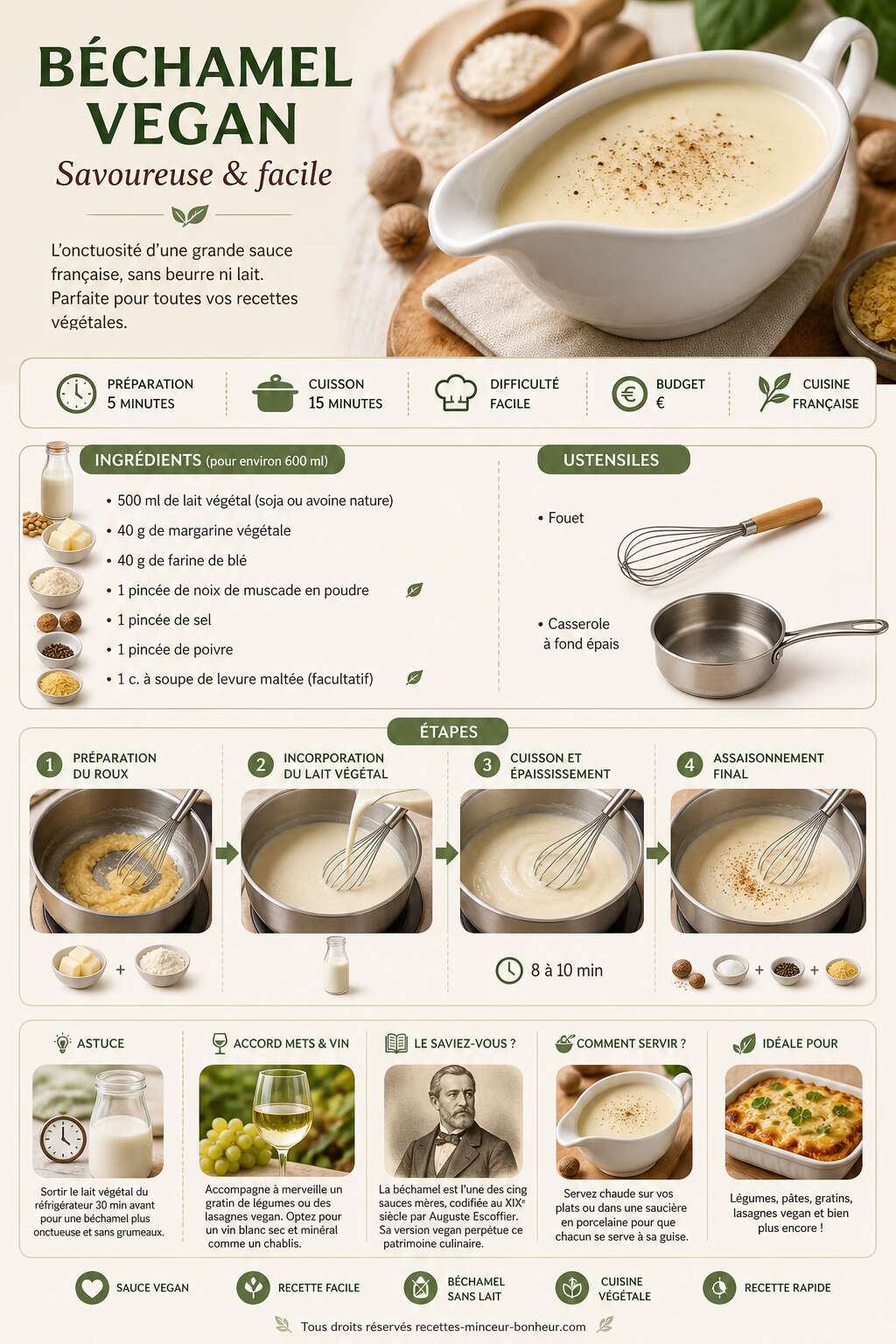Fiche recette Sauce b&eacute;chamel vegan : recette savoureuse et facile