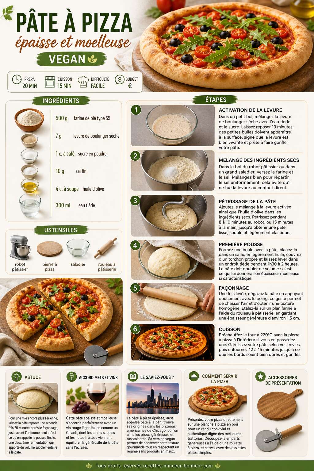 Fiche recette Pâte à pizza épaisse et moelleuse vegan : recette savoureuse Fiche recette Pâte à pizza épaisse et moelleuse vegan : recette savoureuse