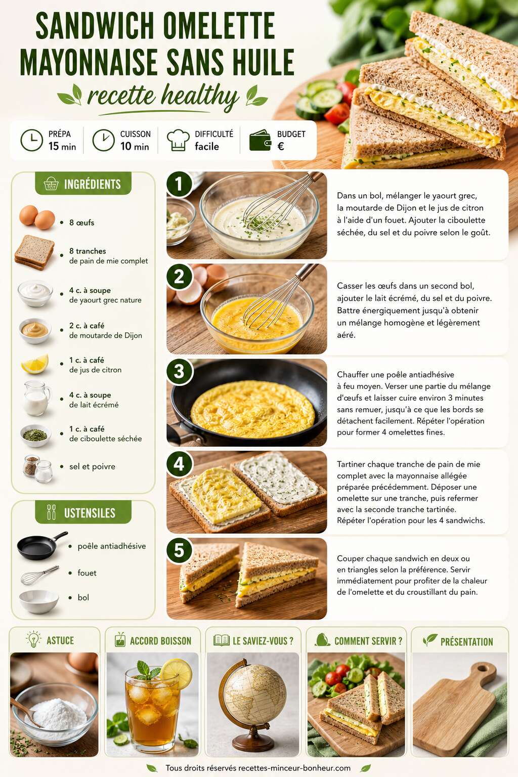 Fiche recette Sandwich omelette mayonnaise sans huile : recette healthy Fiche recette Sandwich omelette mayonnaise sans huile : recette healthy