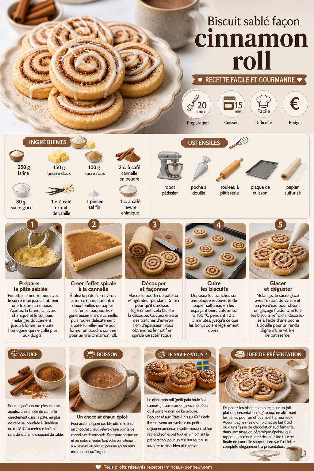 Fiche recette Biscuit sablé façon cinnamon roll : recette facile et gourmande Fiche recette Biscuit sablé façon cinnamon roll : recette facile et gourmande