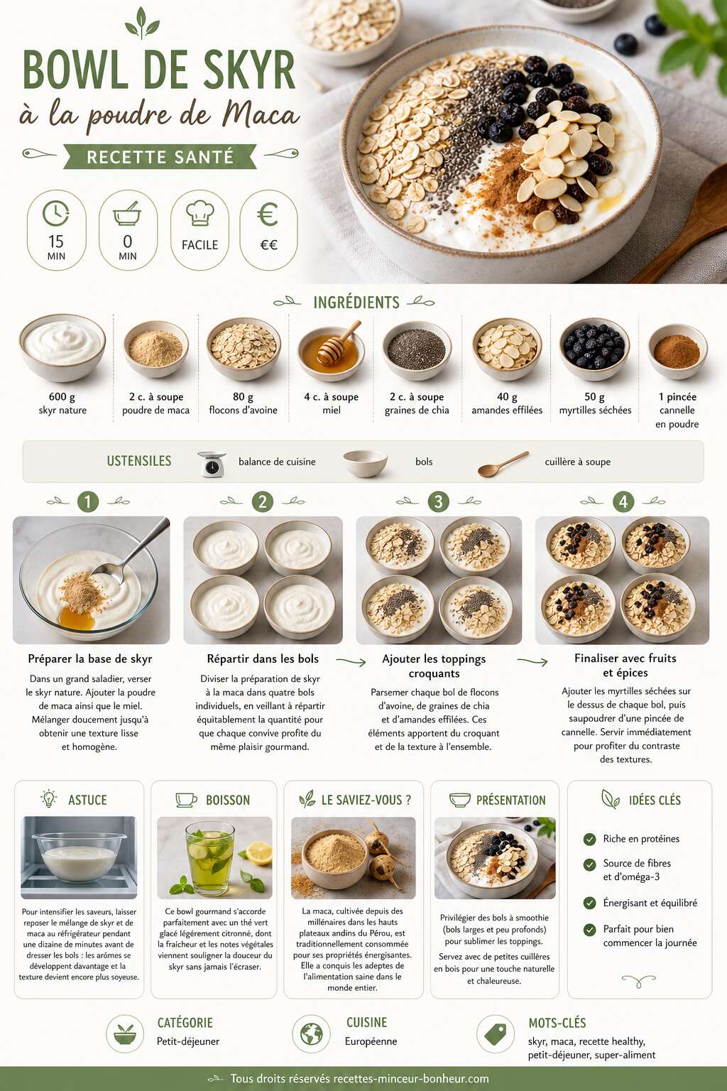 Fiche recette Bowl de Skyr à la poudre de Maca : recette santé Fiche recette Bowl de Skyr à la poudre de Maca : recette santé