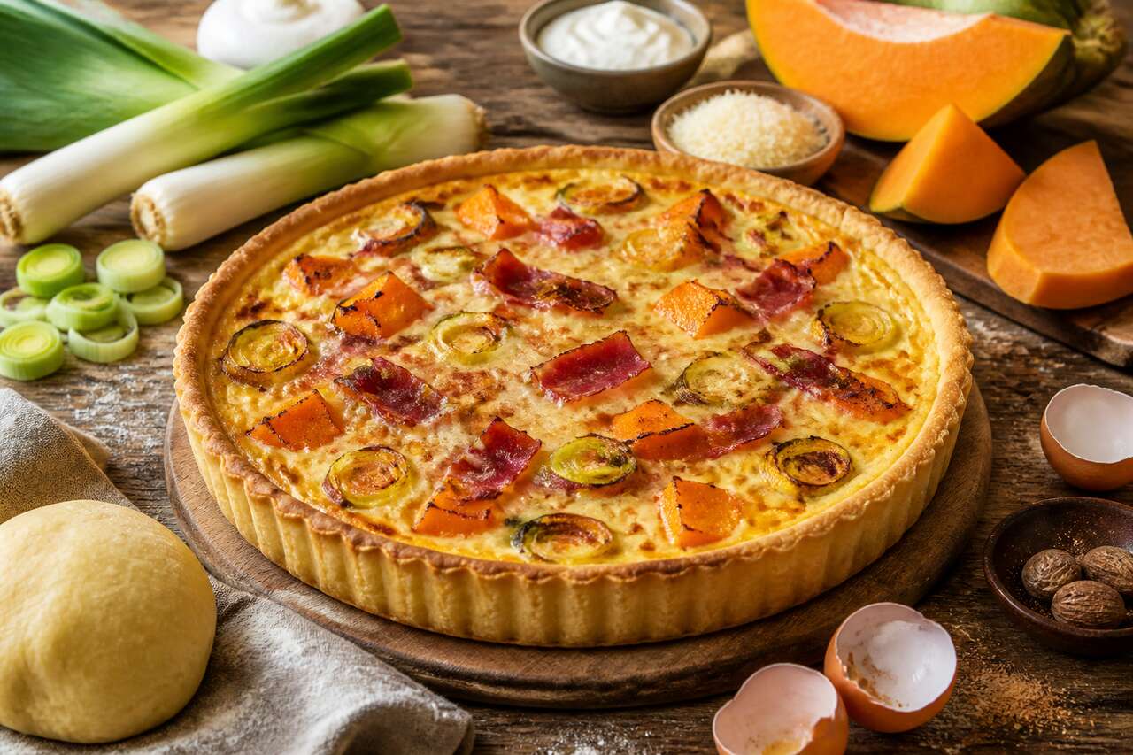 Quiche potiron, poireau et jambon cru : recette gourmande et facile